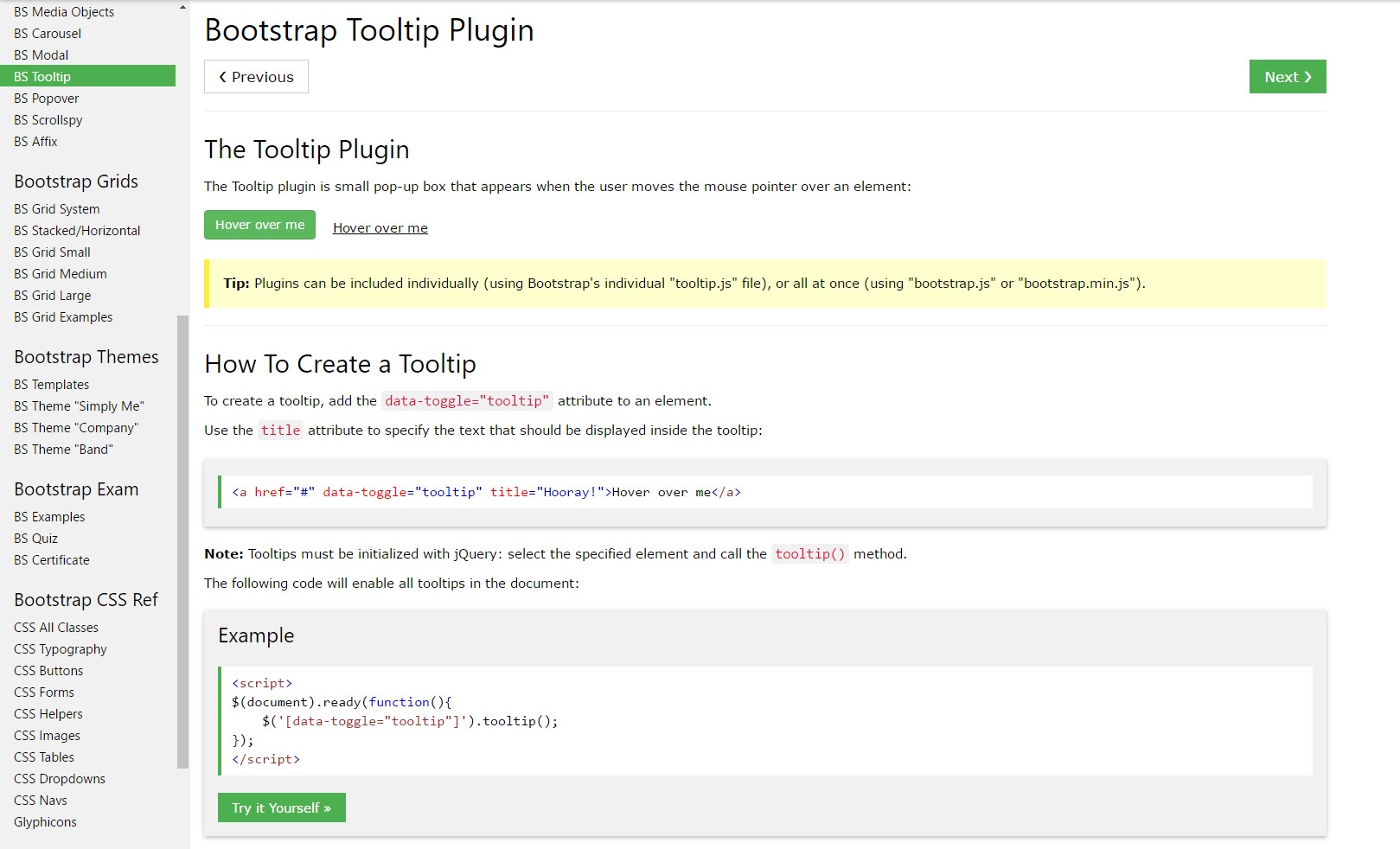 Bootstrap Tooltips  training